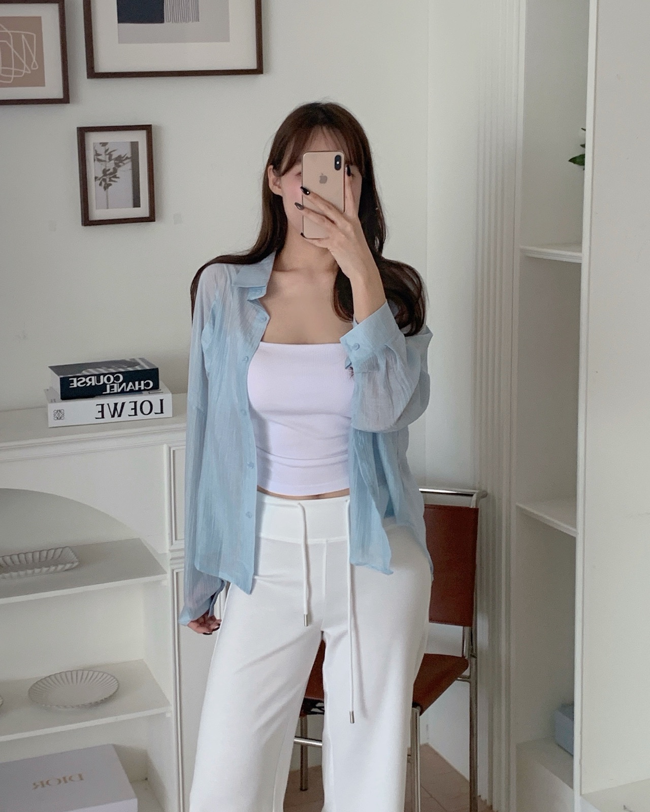 에어리 링클 시스루 셔츠
